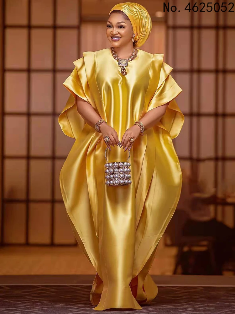 

2022 African Dresses for Women Summer Fashion African Women V-neck Polyester Long Robes African Clothes No Headtie