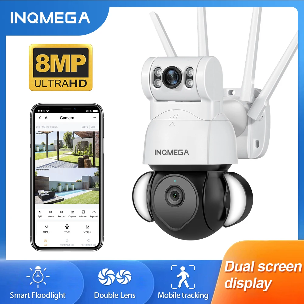INQMEGA Smart 4K 8MP PTZ камера Wi-Fi беспроводная 4X ZOOM охранная защита с двойным объективом IP камера для автоматического слежения на открытом воздухе