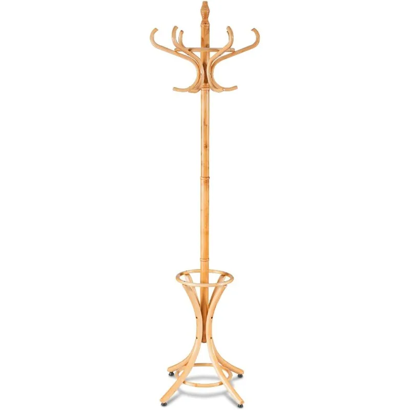 

75.5" Standing Coat Rack, Wood Coat Tree with 12 Hooks, Home Hat Jacket Hanger Tree 12 with Umbrella Holder Coat Stand