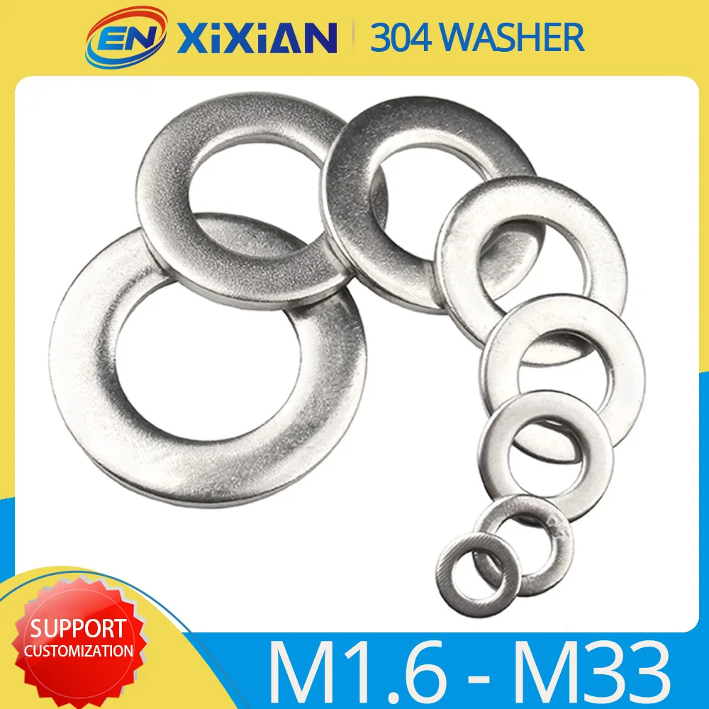 

M1.6 M2 M3 M4 M5 M6 M8 M10 M12 M14 M16 M18 M20 M22 M24 Flat Gasket 304 Stainless Steel Washer Metal Spacer for Screw Gb97 A2