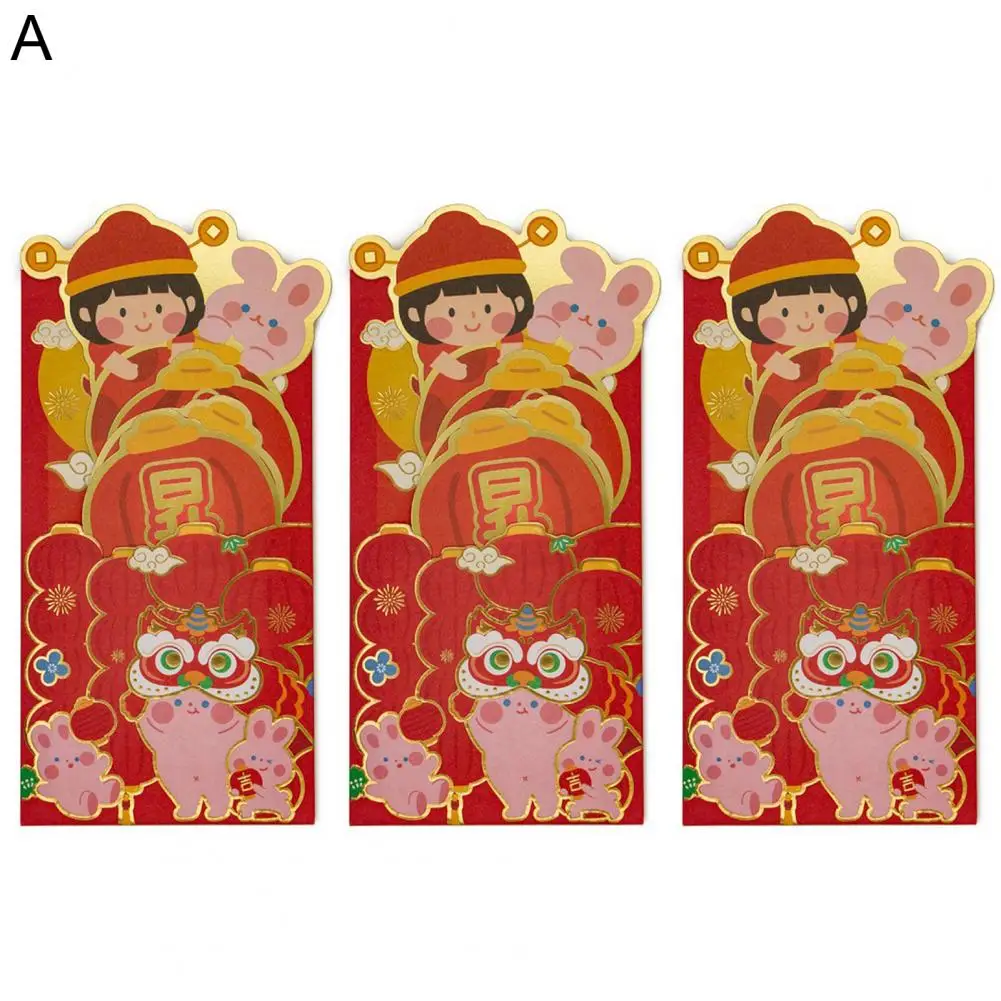 

3Pcs Lucky Money Envelopes Excellent Specialty Paper Cute Figures Pattern for Banquet Red Packets Money Packing Bags