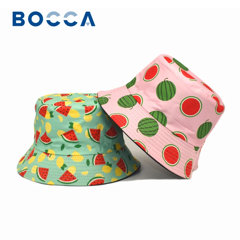 

Bocca Fruit Print Bucket Hat Watermelon Panama Fisherman Hats Men Women Reversible Double Side Summer Street Hip Hop Cap Gorras