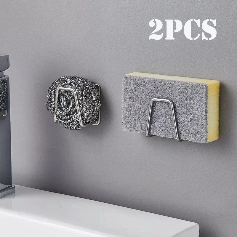 

1/2pcs Stainless Steel Sink Sponges Holder Self Adhesive Drain Drying Rack Kitchen Wall Hooks Accessories Storage Organizer