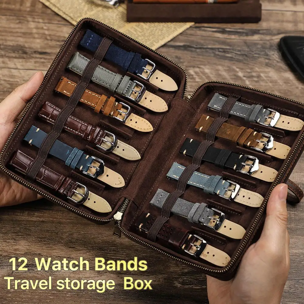 

Кожаный ремешок для часов в стиле ретро, органайзер, коробка с 12 отделениями, ремешки для часов, дорожная сумка для хранения, ремешок для часов, браслет для часов, планшетов Apple