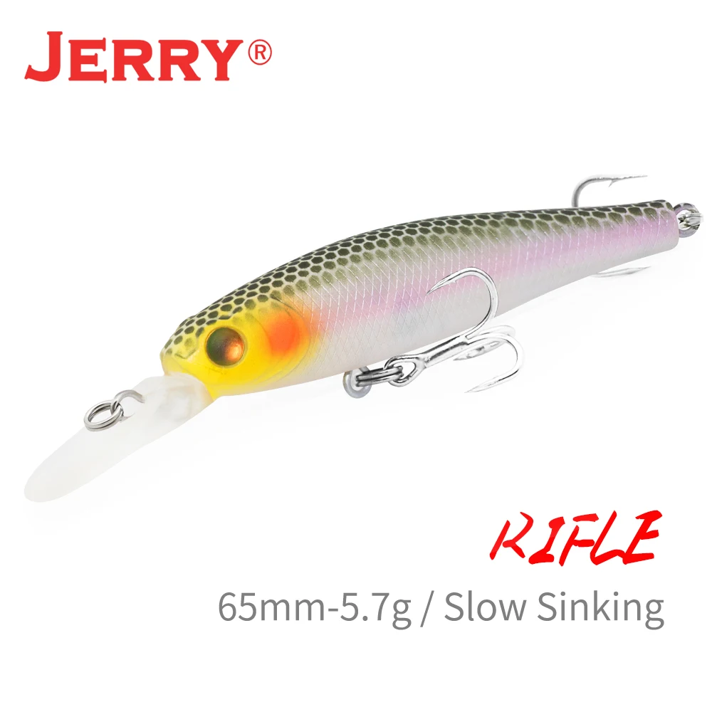 Jerry Rifle Trout Minnow Hard Lures Rock Spinning Fishing Jerkbait Bass Медленно тонущая вилка для рыбалки 65 мм 2 55