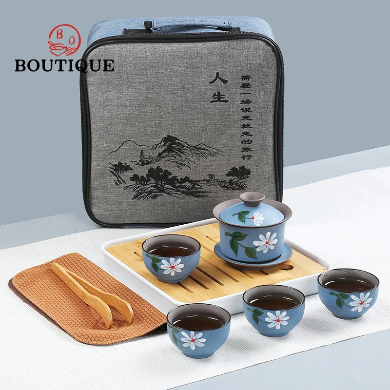 

Portable Ceramic Teaware Set Chinese Kung Fu Teaset Teapot Traveller Teaware with Bag Teaset Gaiwan Tea Cups of Tea Ceremony
