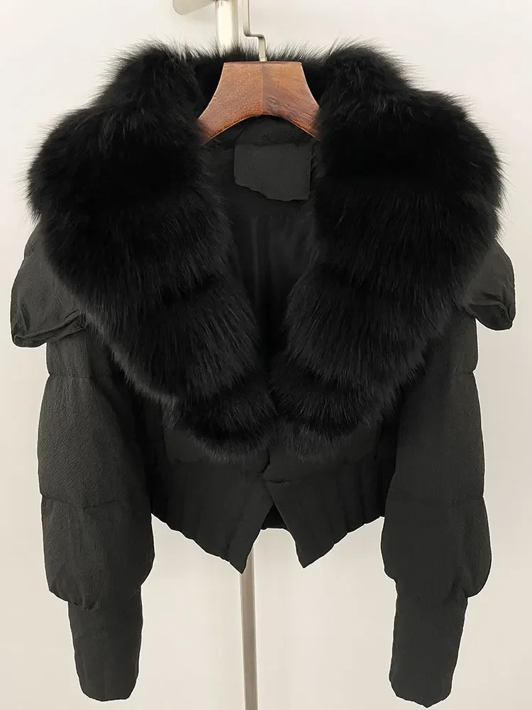 2024 новый зимний короткий пуховик с воротником из натурального лисьего меха енота