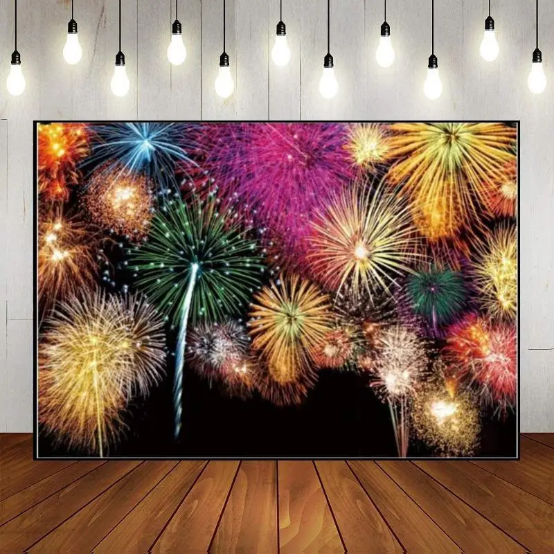 Happy New Year Party City Night Background Custom Birthday Backdrop Xmas Home Baby Shower Grandiose Fireworks Photo Fireplace Ev