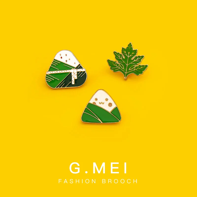 

Chinese style dragon boat festival dumplings mugwort leaf Brooch personality student cute pin buckle decoration ins fashion