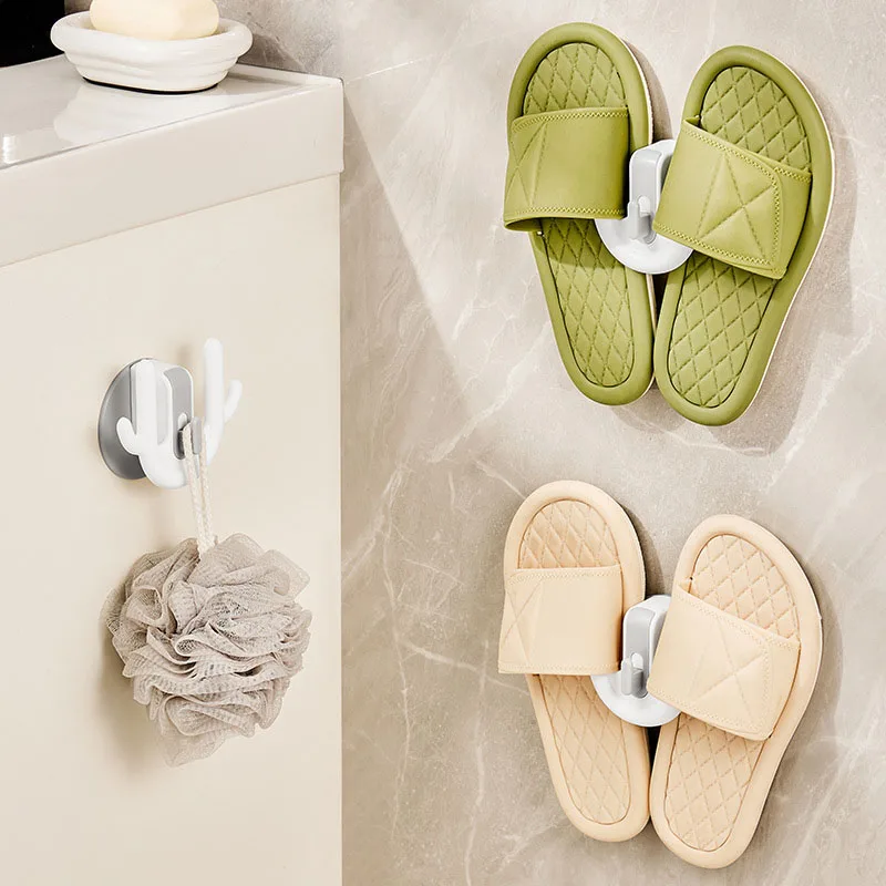 

1/3Pcs Wall-Mounted Shoe Rack Bathroom Slipper Shelf Self-adhesive Bathroom Shoe Drying Rack Hook Shoe Hanging Holder Organizer