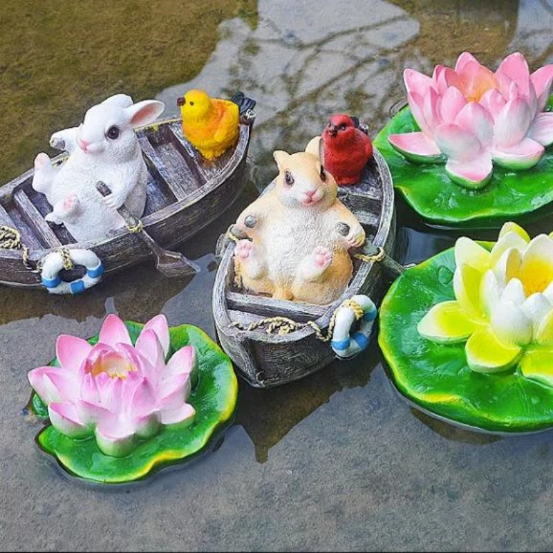 

Simulated floating rabbit, frog, lotus leaf, home garden, courtyard, pond decoration, floating water feature sculpture crafts