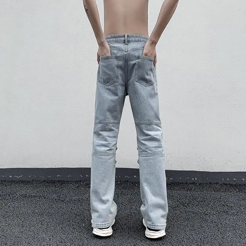 DEEPTOWN Button Straight Jeans Men Slim Casual Denim Pants Male Streetwear Hip Hop Trousers Zippers Punk Fashion Plus 5XL