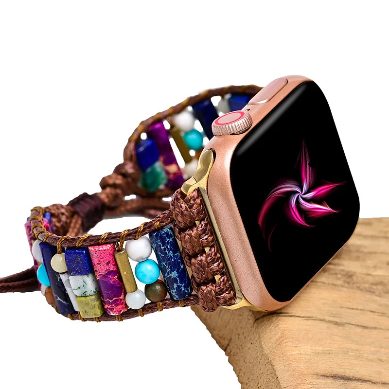 

New Bohemia Colorful Natural Stone Woven Bracelet for Apple Watchbands Fashion Handmade Woven Leather Bracelet for iwatch Series