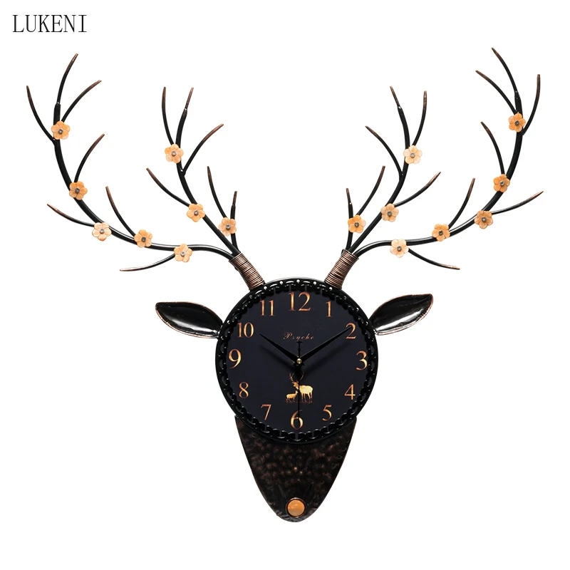 

Nordic Deer Head Clock Wall Clock Living Room Home Fashion Personality Wall Watch Modern Atmosphere Decoration Mute Clock