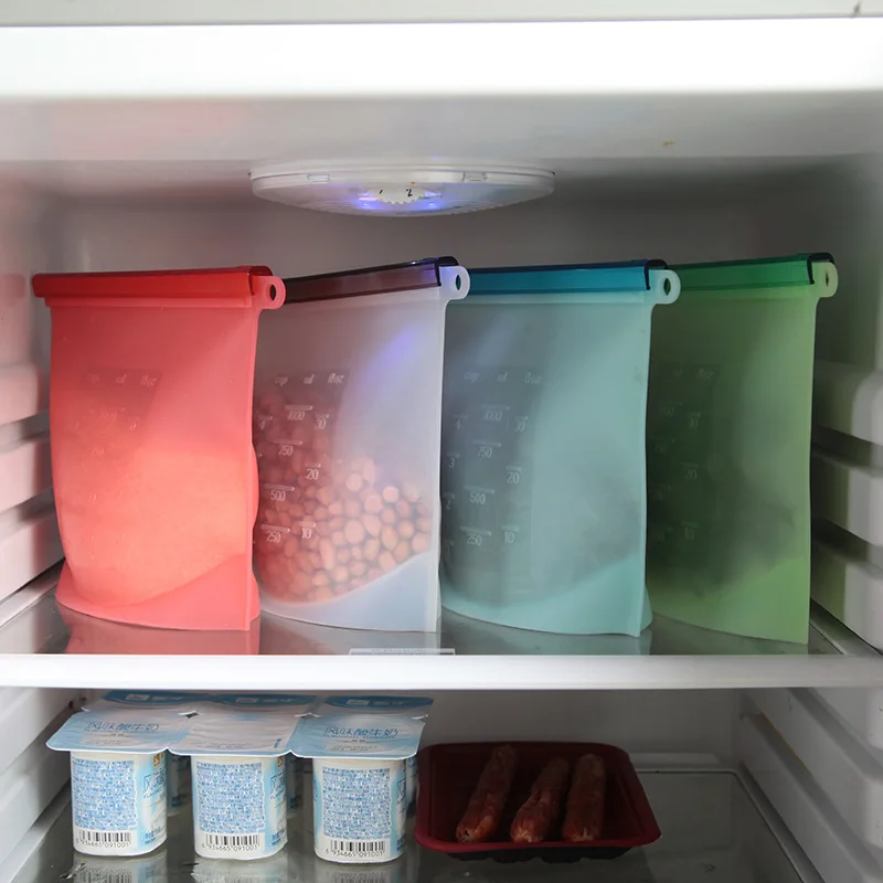 

4pcs Silicone Food Bag Fresh-keeping Food Storage Containers Leakproof Containers Reusable Shut Bag Fresh Bag Food Storage Bag