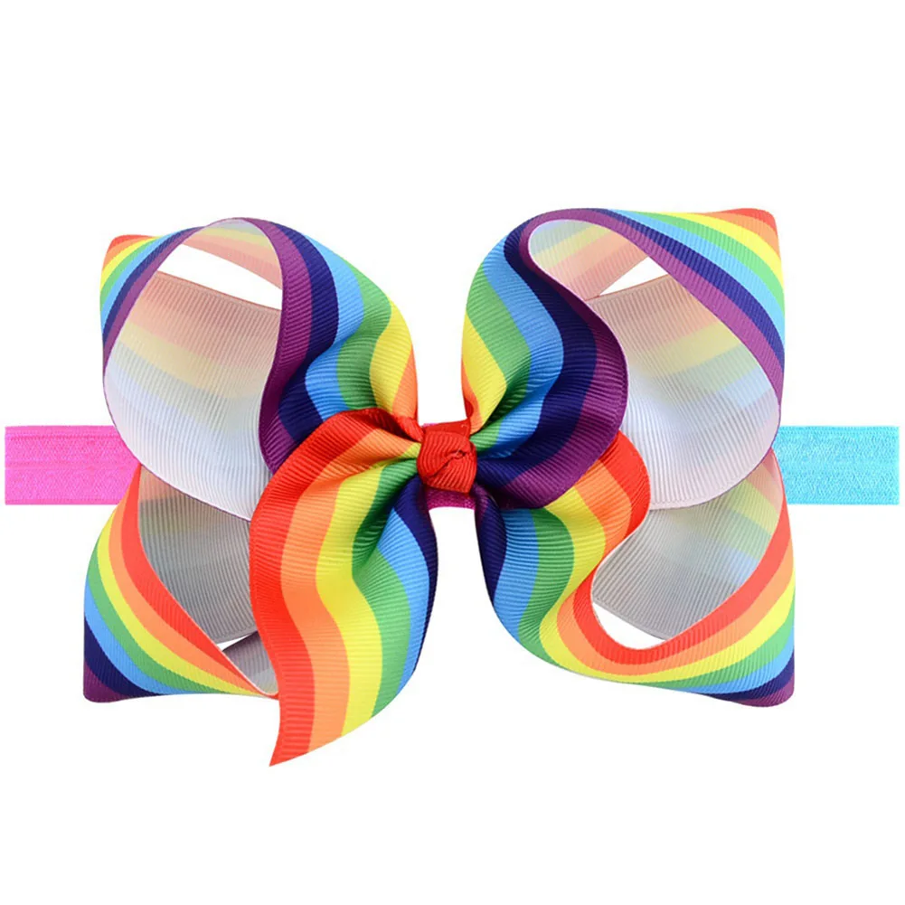 

2022 Spring New Born Baby Rainbow Colors Large Grosgrain Ribbon Bow Elastic 36cm Narrow Headbands Head Decoration Accessories