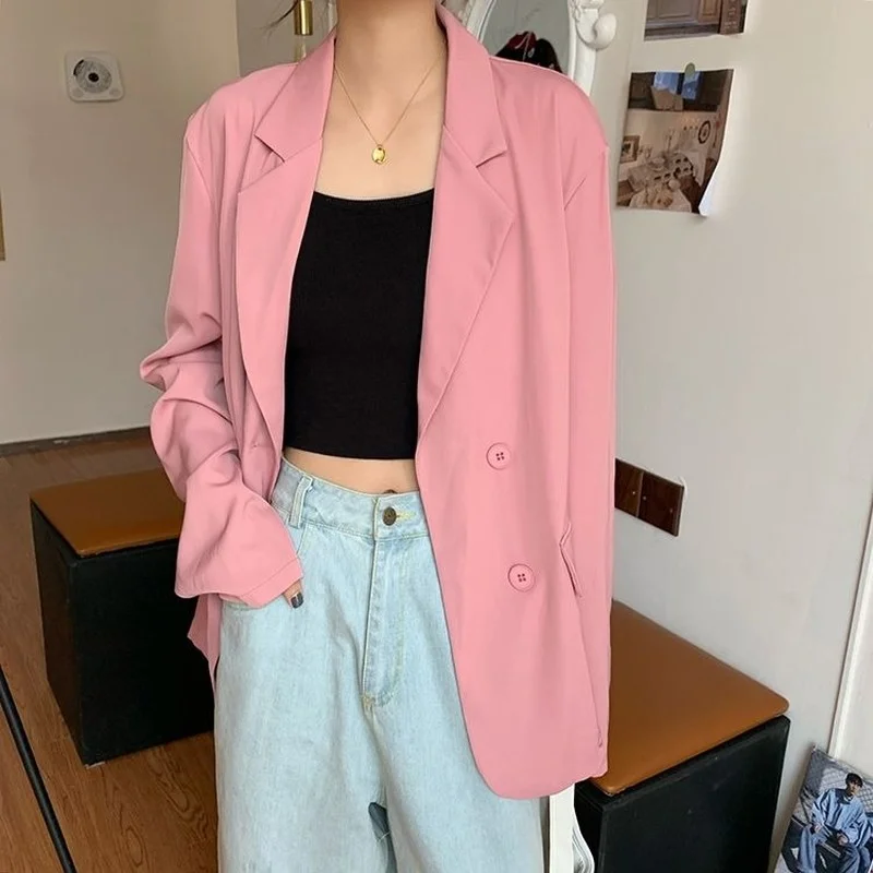 2021 Casual Blazer Coat Jacket Women Autumn All-match Long Sleeve Solid Color Femme Suit Veste Casual Streetwear Women Clothes