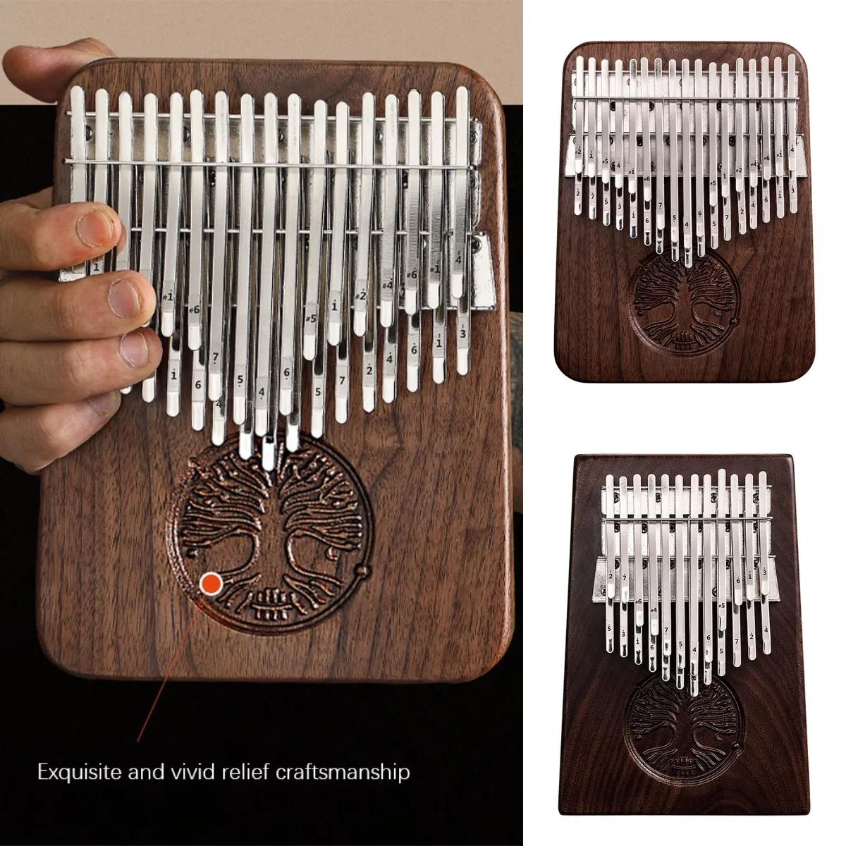21 34 Key Kalimba Black Walnut Curly Figure Keyboard Thumb Piano Hluru Musical Instruments Set Keyboard Instruments Gift