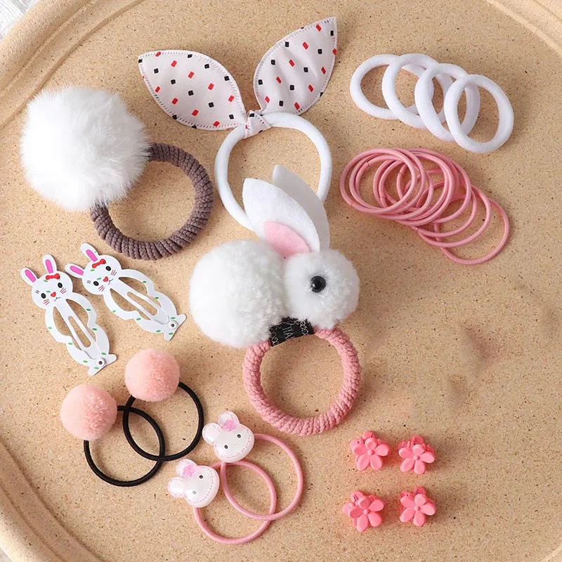 

30Pcs/Bag Cute Pompom Hair Ropes Baby Girls Flower Rabbit Elastic Hair Bands Ties Kids Children Hairpins Hair Accessories