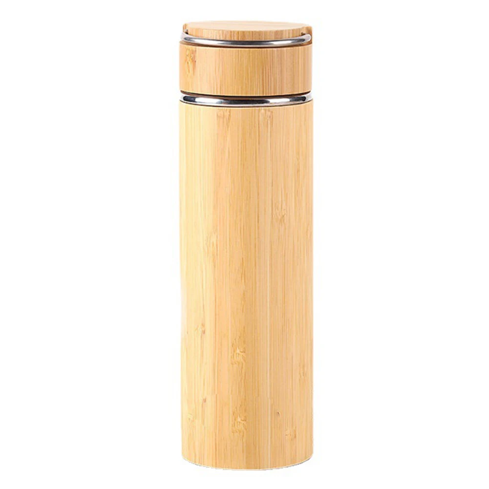 

1PCS Stainless Steel Bamboo Water Bottle 480ml Double-Walled Vacuum Insulation For Tea Coffee Juice Brewing Kitchen Supplies