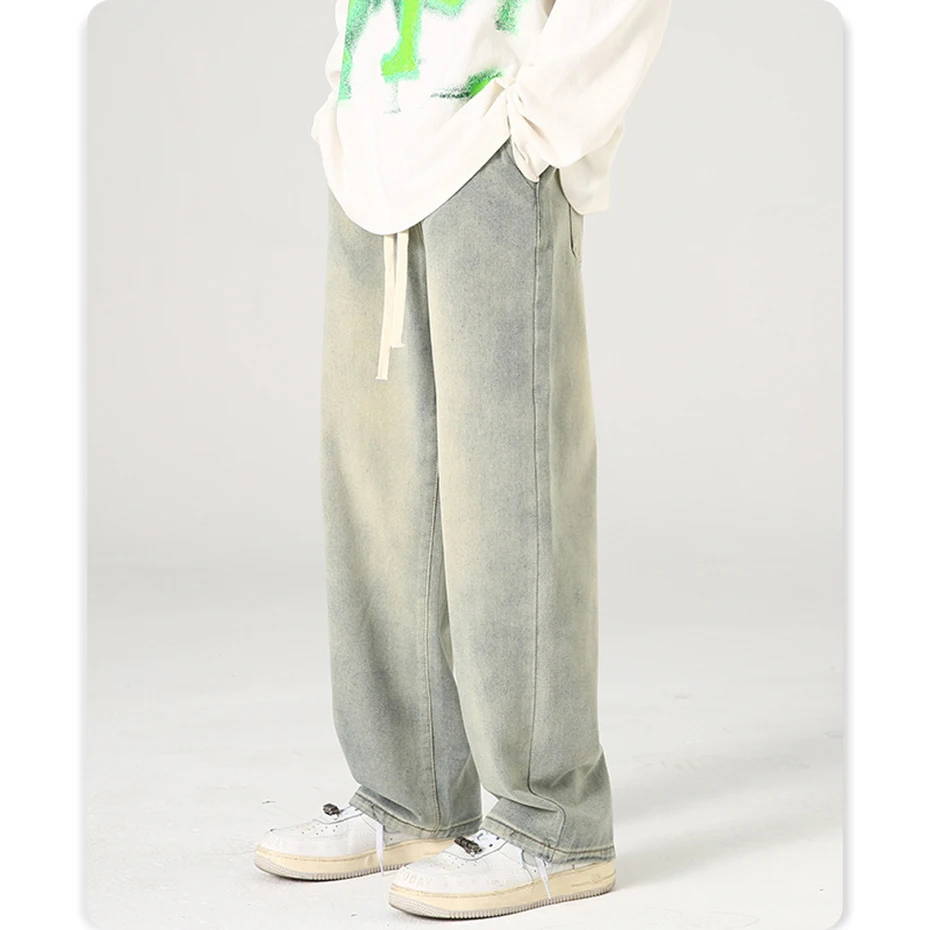 Men Vintage Loose Jeans 2023 New Casual Straight Denim Pants Black Blue Baggy Jeans