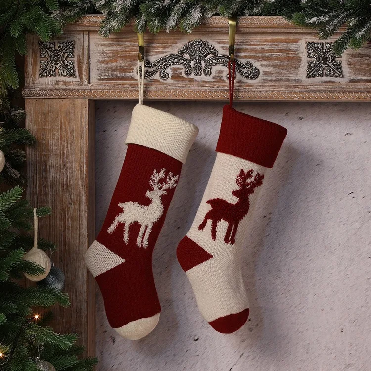 

18" Large Size Cable Knit Christmas Stockings,Unique Xmas Stocking Decorations for Family Holiday Season Décor