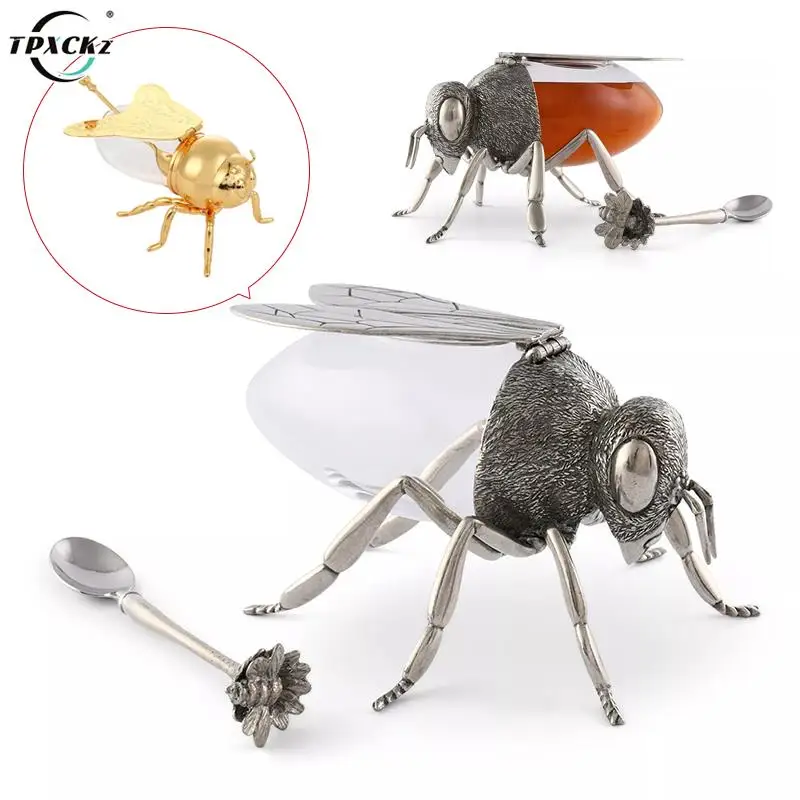 Creativity Chic Bee Pot Honey Storage Jar Decorative Bee Jar Transparent Seasoning Jar Kitchen Spice Jar With Spoon