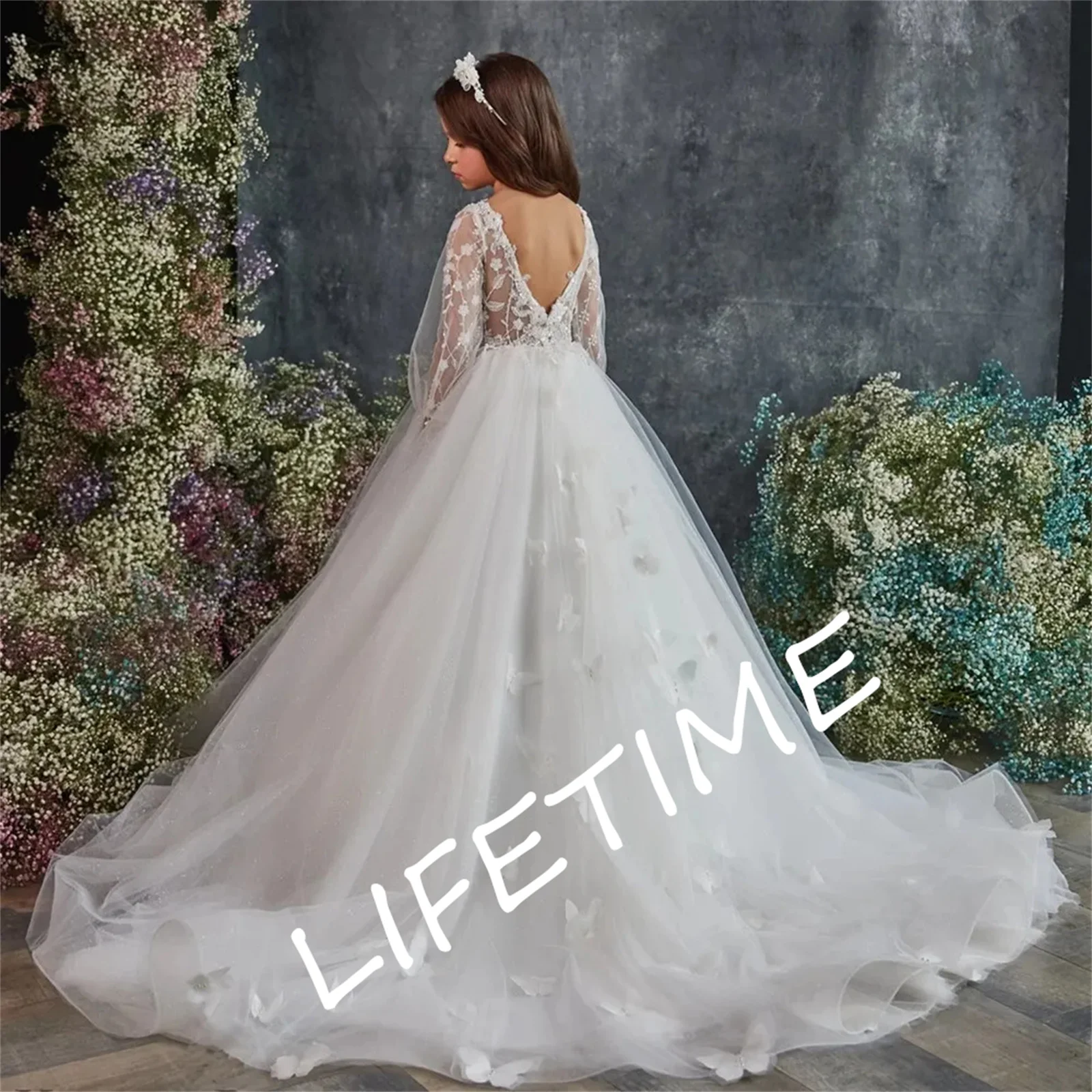 

Кружевные Платья с цветочным рисунком для девочек, свадебное платье с аппликацией и открытой спиной для первого комбинации, бальное платье по индивидуальному заказу, длинные платья