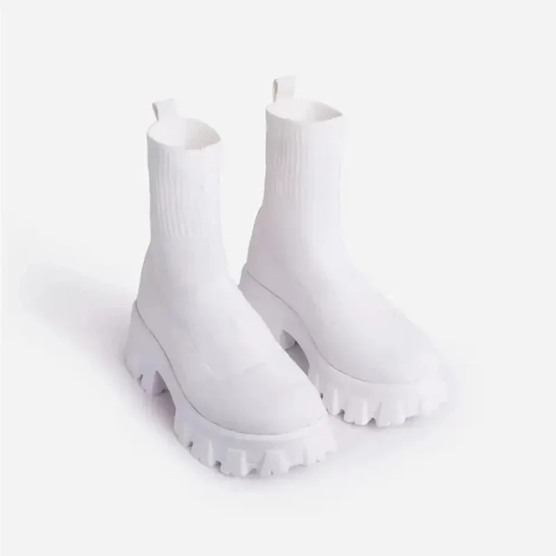 

Ankle Sock Stretch Boots Designer Chunky Platform Snow Boots New Winter Warm Fashion Mid Heels Knitting Chelsea Women Shoes
