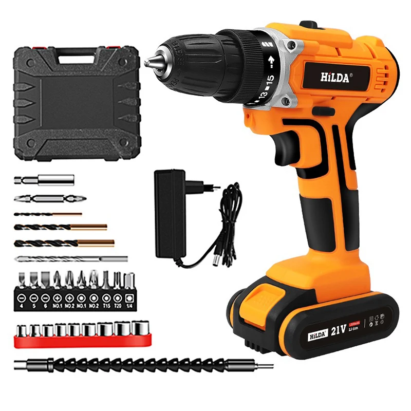 21V Rechargeable Drill and Screwdriver Small Cordless Hand Drill Machine Rotary Electric Tool Lithium Ion Battery Impacted Drill