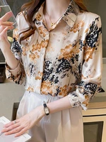 floral printed shirt women spring loose button up ladies top long sleeve chiffon shirt elegant camisas mujer blusas mujer moda