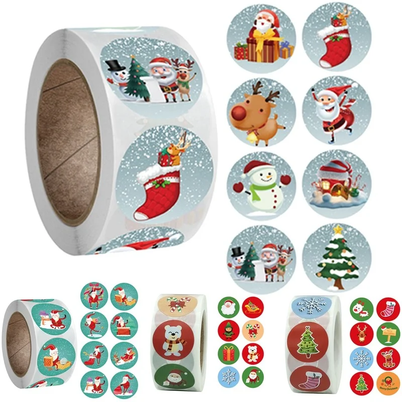 

500pcs Christmas Stickers Xmas Ornaments Tree Candy Bag Seal Sticker for DIY Gifts Box Label 2022 Navidad Christmas Decorations
