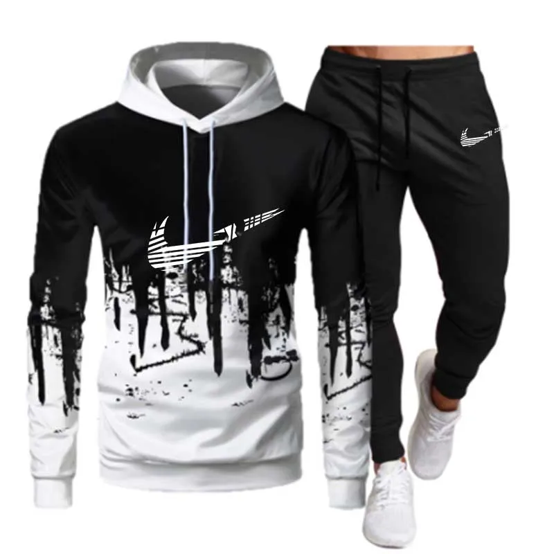 

Мужской спортивный костюм из двух предметов, флисовый пуловер с капюшоном и спортивные штаны, спортивная одежда, мужские комплекты из 4 шт.