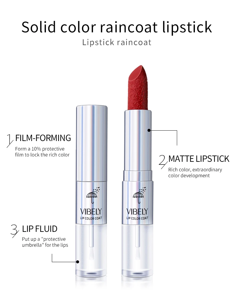 

2in1 Lipstick Raincoat Matte Long Lasting Waterproof Lipstick Non Stick Cup Easy To Wear Quick Dry Lip Glaze Makeup For Girls
