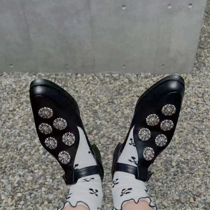 Pointed Toe Retro Leather Shoes Lady 2023 Metal Decor Spring Japanese Girl Style Mary Jane Shoes Fashion Buckle Flat Sandals 40