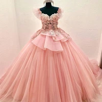 ball gown quinceanera dresses 15 party formal pearls beading crystal 3d flowers lace applique princess birthday gowns