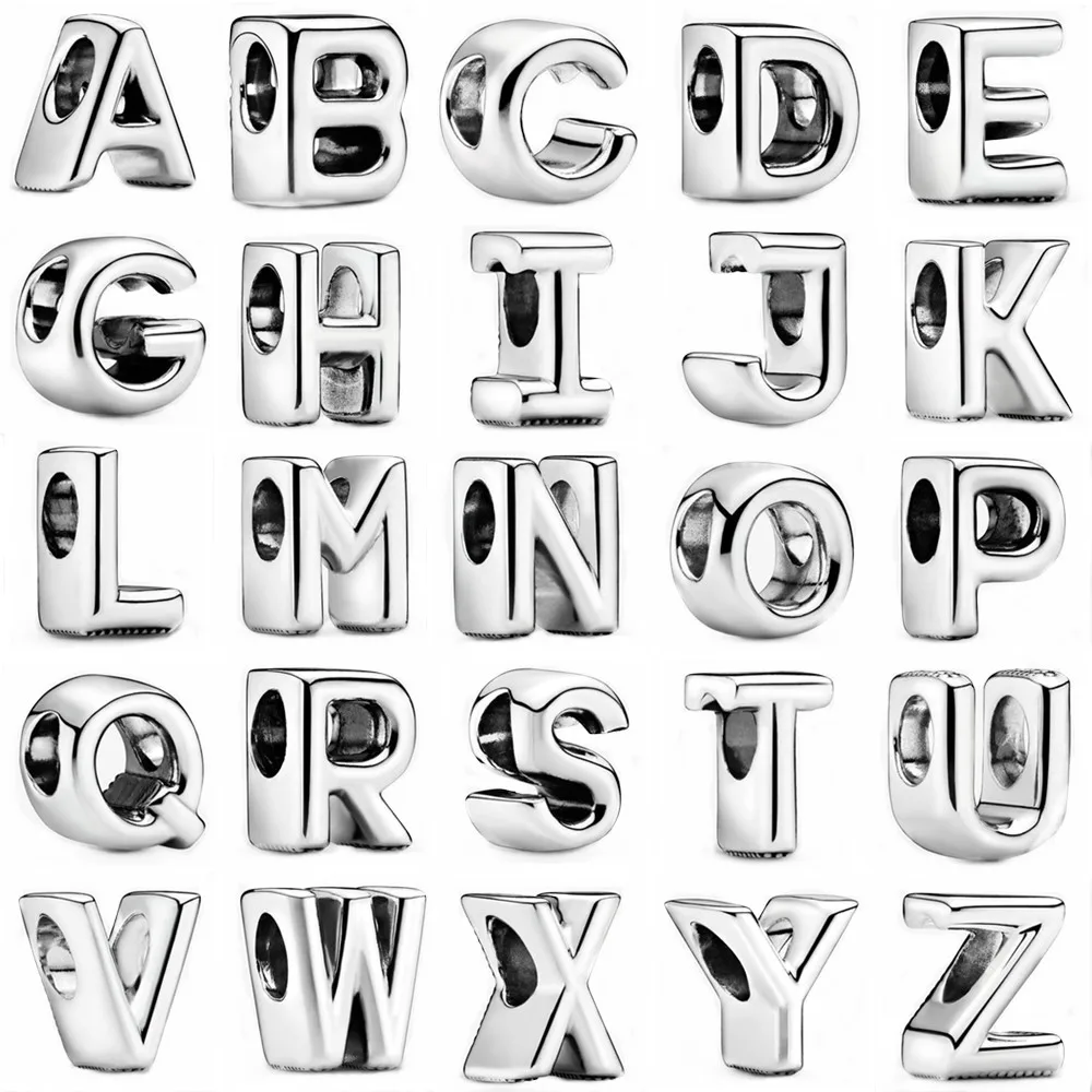 

New 100% Real 925 Sterling 26Silver Letter Alphabet A-G Charm Beads Fit Original Pando Charms Bracelet Pendant Women DIY Jewel