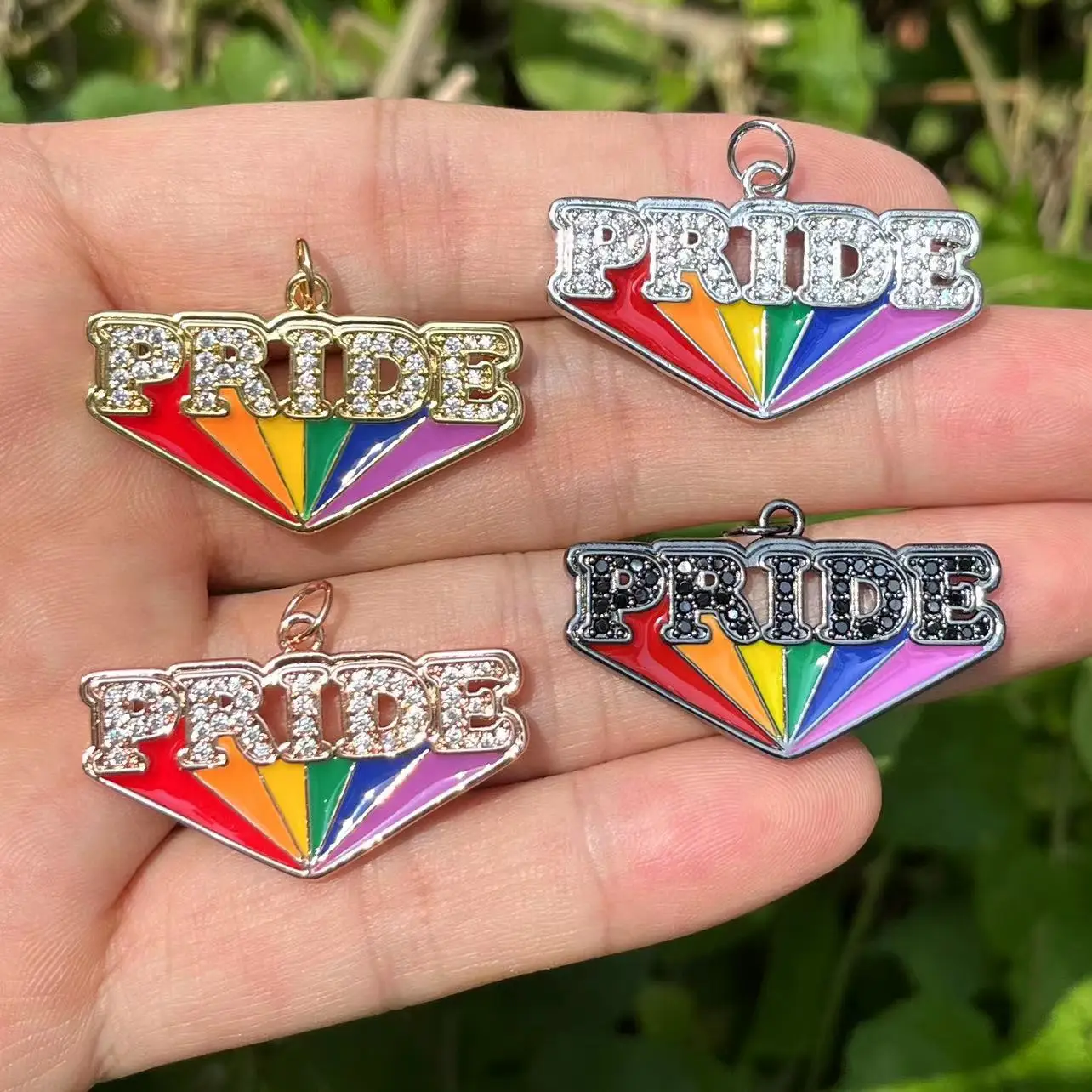 

5pcs/Lot Zirconia Pave Letters LGBT Pride Rainbow Charms for Necklace Bracelets Making