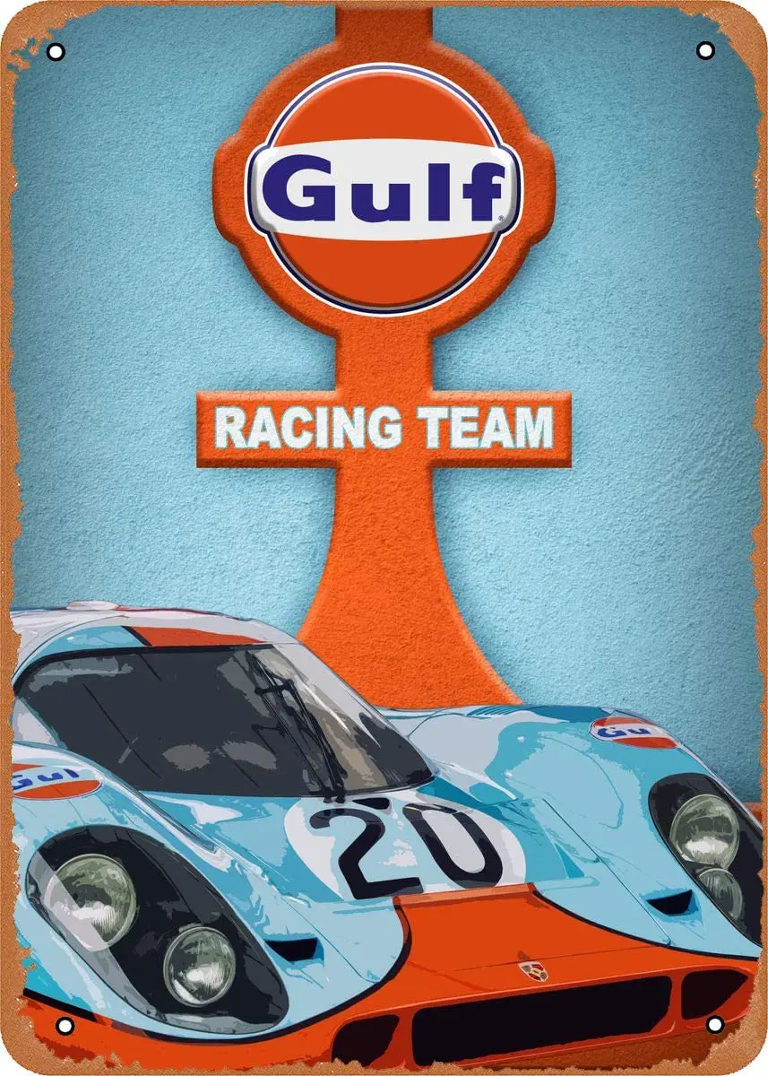 

Wanfst Vintage Look Metal Tin Sign - Cars Gulf Racing Team - 8 X 12 Inches Tin Sign