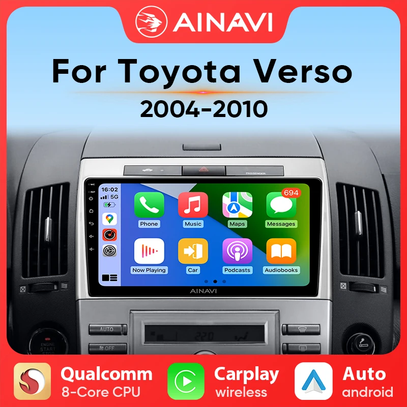 Ainavi For Toyota Corolla Verso 2004-2010 Car Radio Multimedia Video Android auto Carplay DSP Android 10 Player 2Din GPS Navi
