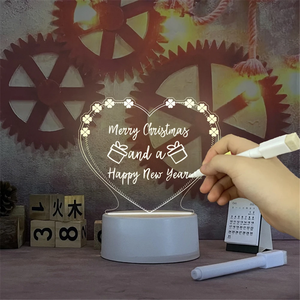 

Creative LED Night Light Acrylic Note Board Message Desktop Lamp with Pen USB Power Decor for Children Girlfriend Ornament Gifts