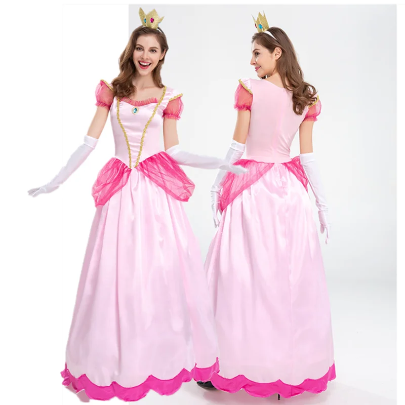 

Персиковый костюм для косплея, женское розовое платье принцессы, повязка на голову, перчатки, наряды, костюм на Хэллоуин, карнавал, искусственный костюм