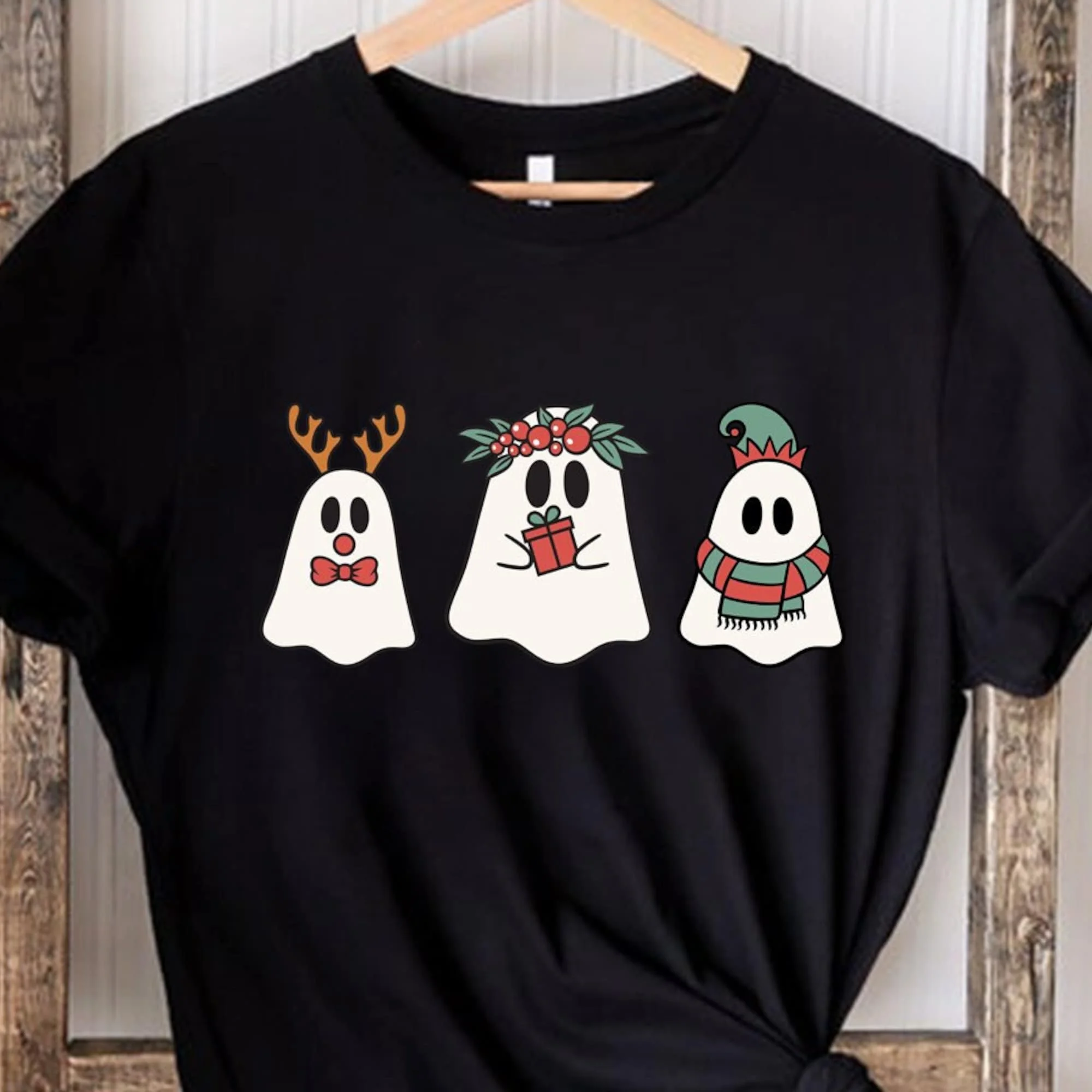 Рождественская футболка с изображением призрака Забавный праздничный милый
