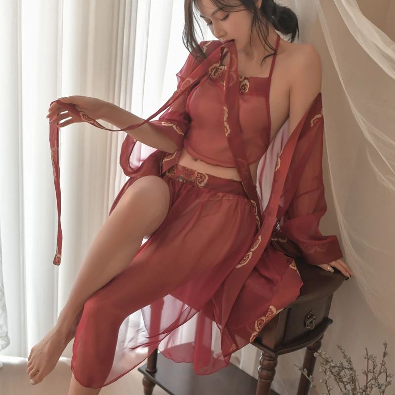 

Sexy Costume Women Chinese Style Hanfu Cosplay Anime Female Lingerie Bellyband Sexy Nightwear See Through Kimono Set