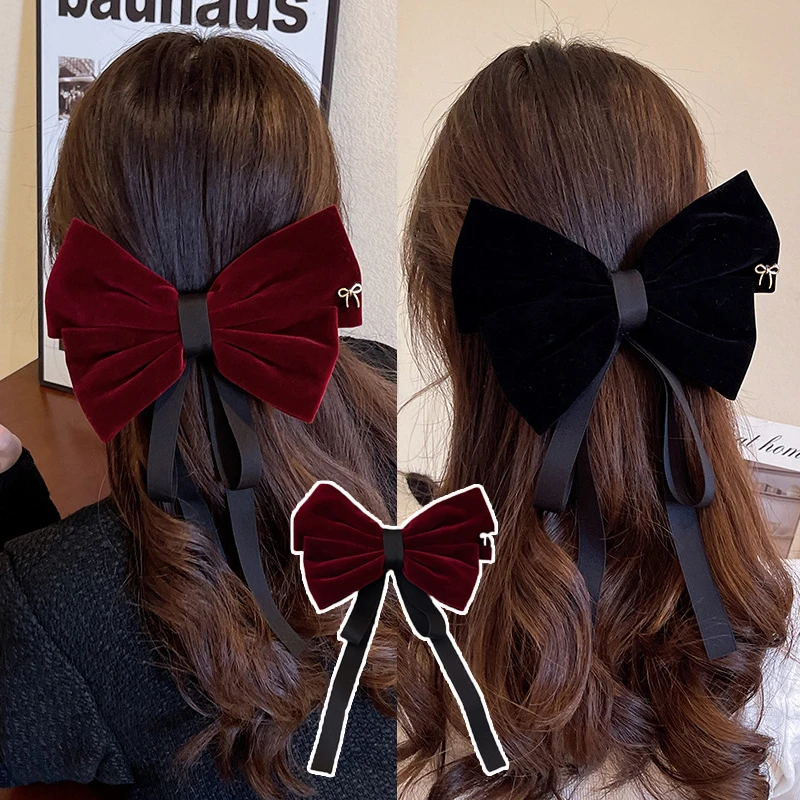 

Velvet Bow Ribbon Hairpin Long Streamer Barrettes Hair Accessories Hair Clip French Vintage Headwear Handmade Ribbon Clip 1pcs