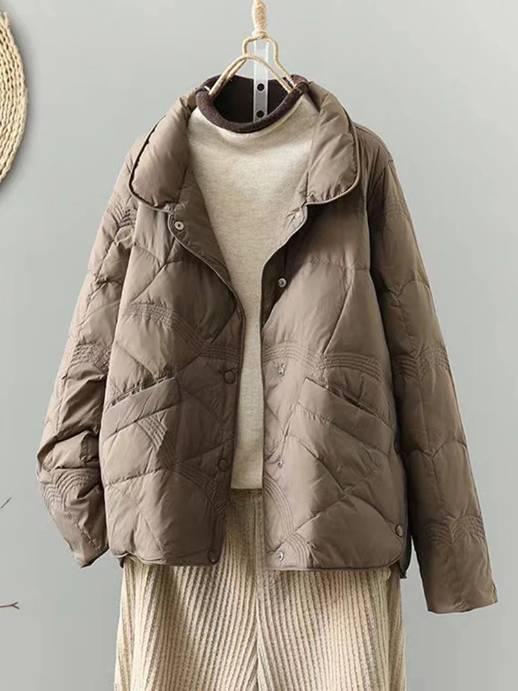 2023 White Duck Down Jackets Women Coat Casual Winter Stand-up Collar Down Jacket Chic Parka New Korean Style Cotton-padded Coat