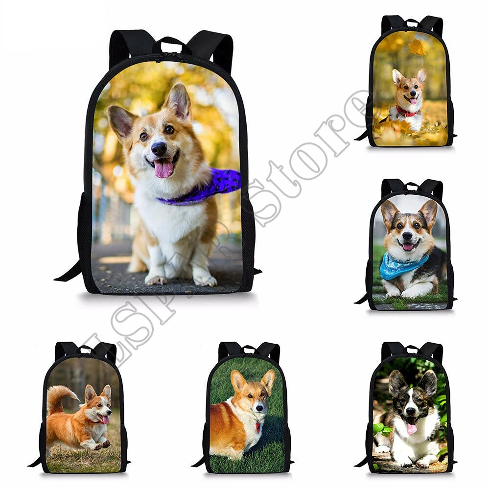 

Школьные ранцы для девочек и мальчиков, рюкзак с принтом корги, собаки, Женский дорожный рюкзак для ноутбука