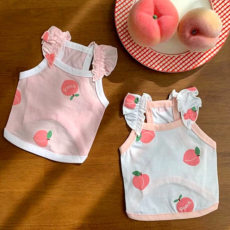 

Pink Peach Puppy Vest Summer Thin Style Pet Sling Schnauzer Fruit Clothes Teddy Breathable Clothes Pet Dog Home Clothes