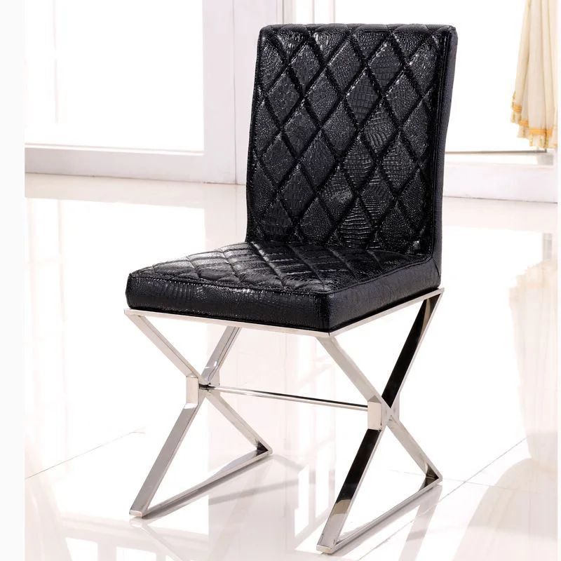 

Modern Household Black and White Leather Dining Tables and Chairs, Hotel Dining Room Stools, Stainless Steel Gilded Dining