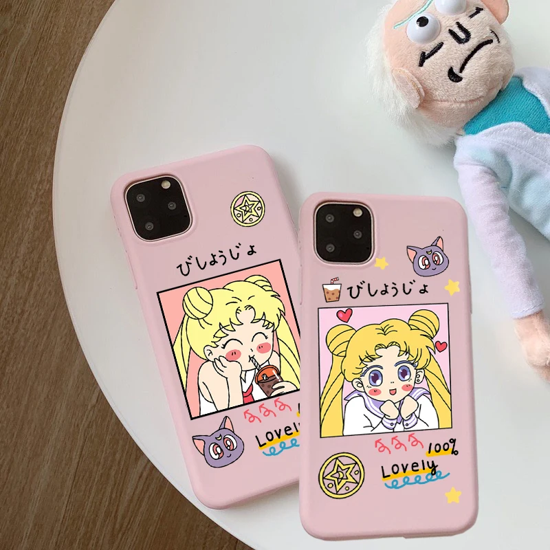 

Japan Anime Sailor Moon TPU Phone Case For iPhone 11 12 13Pro Max Mini 7 8Plus XR XS SE2022 Cute Girl Silicone Soft Cover